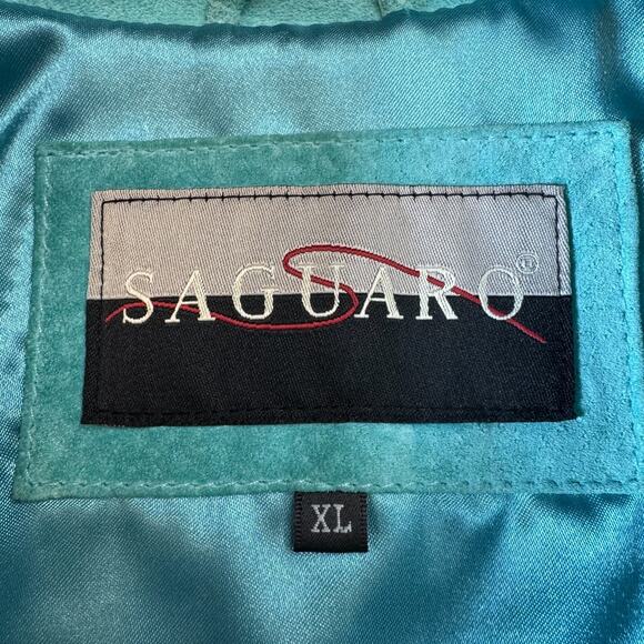 VTG Y2K Zip Front Suede Leather Jacket Women's XL Aqua Blue Saguaro Collared - Picture 2 of 8
